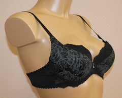 Women's Black color Push up Bra with floral pattern, size 75C (4565-3118)