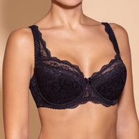 Women's Full coverage Black Lace Bra, Half padded (5051-8294)