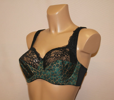 Women's Green color Soft cup Bra with cup's side support, beautiful pattern (8292-3277/11)