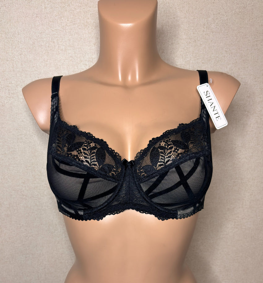 Black color Soft cup Bra with cup's side support, floral pattern (6276-1191)