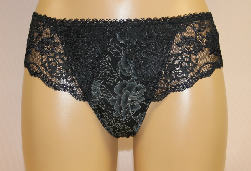 Women's floral pattern Black color Panties ,size 40 (114-3118)
