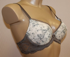 Women's Light beige Push up Bra with floral pattern, size 75C (1206-7)