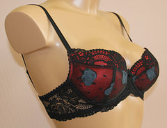 Women's Dark red color Push up Bra, floral pattern, size 75C (123-15)