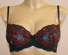 Women's Dark red color Push up Bra, floral pattern, size 75C (123-15)