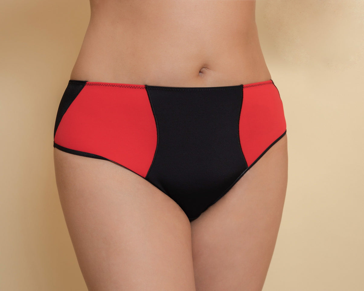 Women's panties with red and black colour details.