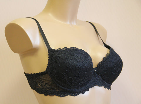 Set of push up bridge bra and bikini in tulle and lace Bra Set Sizes 34B +  S - Colors Черен