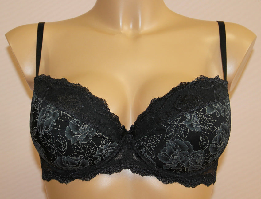 Floral push-up bra with lace Woman, Black