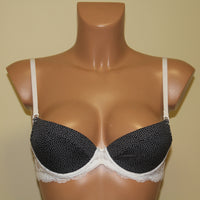 A push-up bra with multicolour cups.