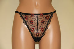 Women's Floral pattern embroidery Thongs (9307)