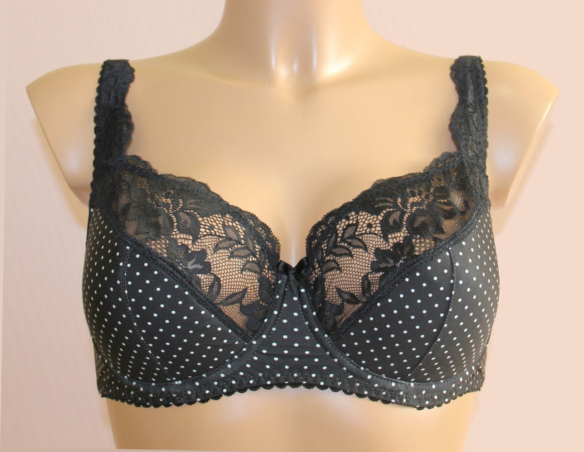 Women's Half padded Black color dot pattern Bra, size 75C (8365-2248) –  Shante Lingerie