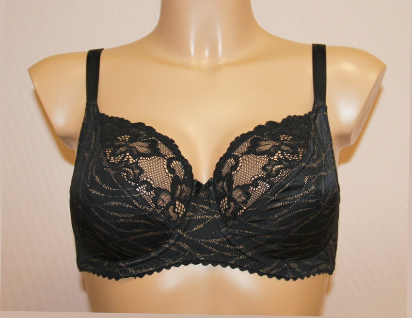 Women's Black color Soft cup Bra with pattern, size 75C (3022-7029)