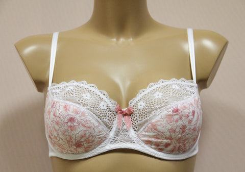 Women's White color Half padded Bra with flower pattern, size 75C (64857-61999)